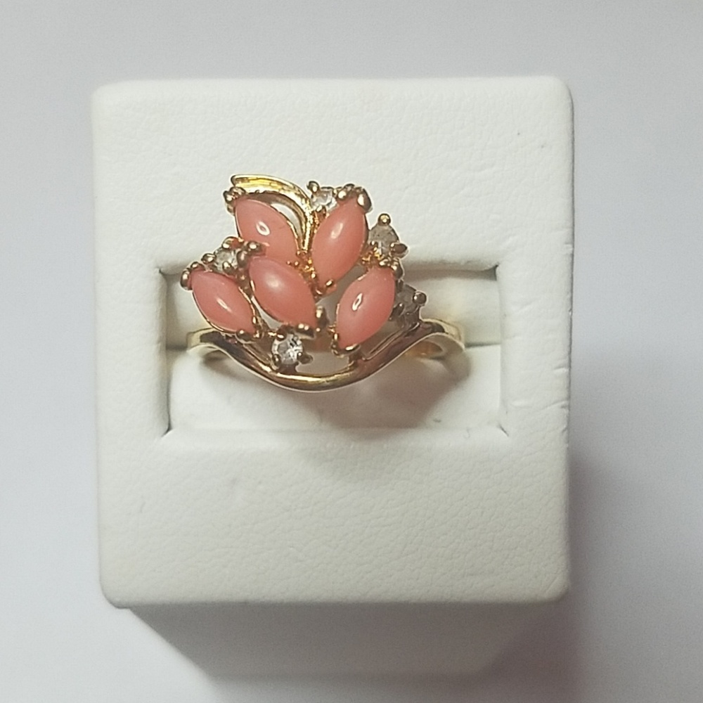 14K gold plated Coral Cluster Ring